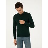 Cacharel Erkek Zümrüt Regular Fit Yün Karışımlı Fermuarlı Polo Yaka Basic Triko Kazak 50296495-VR055