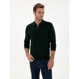Cacharel Erkek Zümrüt Regular Fit Yün Karışımlı Fermuarlı Polo Yaka Basic Triko Kazak 50315297-VR055