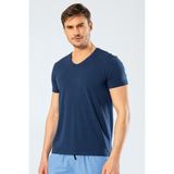 Cacharel Likralı V Yaka Erkek T-Shirt - 2XL - İndigo
