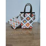 Cadde Dükkanı Beyaz Kilim Desenli Mini Askılı Çapraz Çanta Cüzdan - Renkli