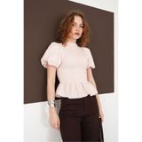 Caddebostan Moda Kadın Gipeli Bisiklet Yaka Pötikareli Balon Kol Peplum Bluz