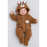 caddekids Ayıcık Figürlü Welsoft Peluş Kapüşonlu Fermuarlı Kışlık Bebek Astronot Tulum 6-18 Ay Welsoft Patikli Tulum