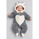 caddekids Kalpli Welsoft Peluş Bebek Tulum Kapüşonlu Kulaklı Fermuarlı Patikli Kışlık Unisex Bebek Uyku Tulumu 6-18 Ay