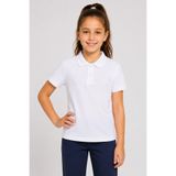 caddekids Kız Çocuk Kısa Kollu Polo Yaka Tişört Okul Tişörtü Pamuklu Günlük Basic Tişört Beyaz