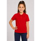 caddekids Kız Çocuk Kısa Kollu Polo Yaka Tişört Okul Tişörtü Pamuklu Günlük Basic Tişört Kırmızı