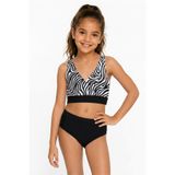 caddekids Zebra Desenli Kız Çocuk Bikini Takımı Kruvaze Bralet Üst Siyah Alt Yazlık Plaj Mayo 13-16 Yaş