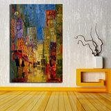 Caddeko DIK-DKR36 Yağmur Şehir Yağlı Boya Görünümlü 70x100 cm Kanvas Tablo