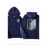 caddekombin AOT Keşif Birliği Arka Göğüs Baskılı Kapüşonlu Cepli İçi Yünlü Lacivert Sweatshirt