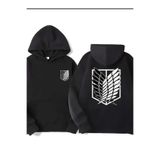 caddekombin AOT Keşif Birliği Arka Göğüs Baskılı Kapüşonlu Cepli İçi Yünlü Siyah Sweatshirt