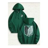 caddekombin AOT Keşif Birliği Arka Göğüs Baskılı Kapüşonlu Cepli İçi Yünlü Yeşil Sweatshirt