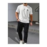 caddekombin Erkek A Gögüs Baskılı T-shirt Eşofman Altı Jogger Rahat Kalıp Beyaz Eşofman Takım New Model