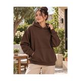 caddekombin Kadın Kapüşonlu Oversize Sweatshirt - Kanguru Cepli Düz Basic Pamuklu Sweat