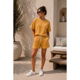 caddekombin Kadın Waffle T-shirt Short Bol Paça Rahat Kalıp Alt Üst Short Takım
