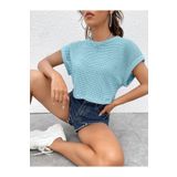 caddekombin Kadın Yarasa Kol Oversize Kalıp Waffle Kumaş Mint Yeşili T-shirt Crop Top