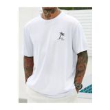 caddekombin Küçük Palmiye Ağacı Pamuk Penye Yuvarlak Yaka Beyaz T-shirt