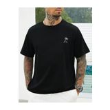 caddekombin Küçük Palmiye Ağacı Pamuk Penye Yuvarlak Yaka Siyah T-shirt