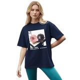 CADDEKOMBIN Retro Şapka Baskılı Yuvarlak Yaka T-shirt, cadde-031