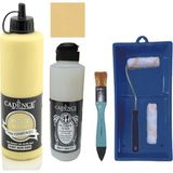 Cadence Mobilya Boyası - Multisurface H - 007 Açık Sarı 500 ml + Ultimate Vernik Mat 250 ml + Saten Rulo Set