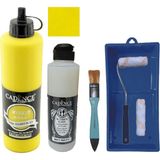 Cadence Mobilya Boyası - Multisurface H - 008 Limon Sarı 500 ml + Ultimate Vernik Mat 250 ml + Saten Rulo Set