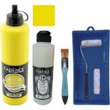 Cadence Mobilya Boyası - Multisurface H - 009 Sarı 500 ml + Ultimate Vernik Mat 250 ml + Saten Rulo Set