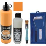 Cadence Mobilya Boyası - Multisurface H - 011 Açık Turuncu 500 ml + Ultimate Vernik Mat 250 ml + Saten Rulo Set