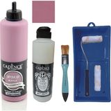 Cadence Mobilya Boyası - Multisurface H - 028 V Pembe 500 ml + Ultimate Vernik Mat 250 ml + Saten Rulo Set