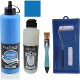 Cadence Mobilya Boyası - Multisurface H - 037 R mavi 500 ml + Ultimate Vernik Mat 250 ml + Saten Rulo Set