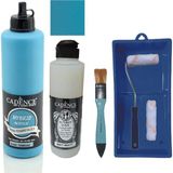 Cadence Mobilya Boyası - Multisurface H - 041 Turkuaz 500 ml + Ultimate Vernik Mat 250 ml + Saten Rulo Set