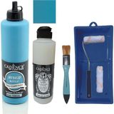 Cadence Mobilya Boyası - Multisurface H - 041 Turkuaz 500 ml Ultimate Vernik Parlak 250 ml Saten Rulo Set