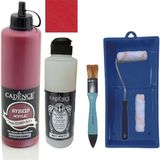 Cadence Mobilya Boyası - Multisurface H - 054 Kan Kırmızı 500 ml + Ultimate Vernik Mat 250 ml + Saten Rulo Set