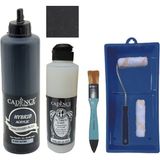 Cadence Mobilya Boyası - Multisurface H - 060 Siyah 500 ml Ultimate Vernik Parlak 250 ml Saten Rulo Set