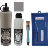 Cadence Mobilya Boyası - Multisurface H - 066 Taş 500 ml + Ultimate Vernik Mat 250 ml + Saten Rulo Set