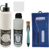 Cadence Mobilya Boyası - Multisurface H - 077 Tibet Yasemini 500 ml + Ultimate Vernik Mat 250 ml + Saten Rulo Set