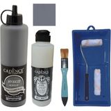 Cadence Mobilya Boyası - Multisurface H - 090 Koyu gr i 500 ml + Ultimate Vernik Mat 250 ml + Saten Rulo Set