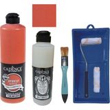 Cadence Mobilya Boyası - Multisurface H - 105 Nar Çiçeği 500 ml + Ultimate Vernik Mat 250 ml + Saten Rulo Set