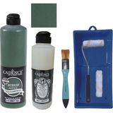 Cadence Mobilya Boyası - Multisurface H - 113 Zümrüt Yeşili 500 ml + Ultimate Vernik Mat 250 ml + Saten Rulo Set