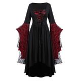 Cadı Vampir Gotik Ortaçağ Cadılar Bayramı Kostüm Yetişkin Fantezi Elbise | Retro Kare Yaka Asimetrik Yarasa Kollu Elbise,Zarif A-line Cadılar Bayramı Kıyafeti,Akşam Balo Kokteyl Swing Giyim