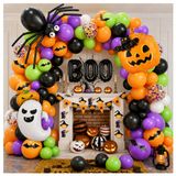 Cadılar Bayramı Balonları Çelenk Kemer Kiti BOO Folyo Balon ile DIY Cadılar Bayramı Partisi Malzemeleri Balon Örümcek Balon Siyah Turuncu Mor Meyve Yeşil Konfeti Balon Cadılar Bayramı Günü Parti