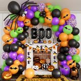 Cadılar Bayramı Balonları Çelenk Kemer Kiti BOO Folyo Balon ile DIY Cadılar Bayramı Partisi Malzemeleri Balon Örümcek Balon Siyah Turuncu Mor Meyve Yeşil Konfeti Balon Cadılar Bayramı Günü Parti