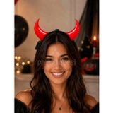 Cadılar Bayramı Işıklı Kırmızı Şeytan Boynuzu Taç – Halloween Parti Kostüm Aksesuarı