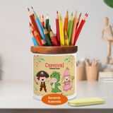 Cadılar Bayramında Çocuklar Ahşap Seramik Kalemlik-21480 - Renkli