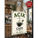 Cafe Açık Kapalı Tabelası Çift Taraflı Mdf 15X20CM - Ultra Güçlü Vantuz Hediyeli / Cafe Cam Kapı Askı Tabelası - 15x20 cm