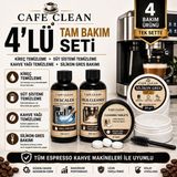 Cafe Clean Espresso Kahve Makinesi 4’lü Tam Bakım Seti | Kireç Temizleyici, Süt Sistemi Temizleyici, Kahve Yağı Temizleme Tabletleri ve Nsf H1 Silikon Gres