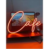 Cafe Neon Tabela LED Işıklı Yazı, Turuncu Neon Işık | Dekoratif Aydınlatma, Kıvrımlı Yazı Tasarımı, USB Bağlantılı, Masa Üstü Kullanım, Canlı Turuncu Renk