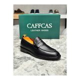 Caffcas Hakiki Deri Siyah El Yapımı Bağcıksız Klasik Erkek Ayakkabı Como