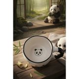 Çağ Seramik Panda Desenli El Yapımı Seramik Kupa – Siyah Kulplu Krem Kahve Kupası