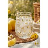 Caga Home CAGA Pinterest 4'lü Ayçiçeği Desenli Cam Su Bardağı Seti 350 ML Hediyelik Dekoratif Bardak