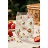 Caga Home CAGA Pinterest 4'lü Çilek Desenli Cam Su Bardağı Seti 350 ML Dekoratif Hediyelik Yaz Temalı Bardak