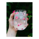 Caga Home CAGA Pinterest 4'lü Kiraz Çiçeği Desenli Cam Su Bardağı Seti 350 Ml