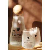 Caga Home CAGA PİNTEREST Family Mom Dad Desenli 2 Parça Bardak ve Borosilikat Cam Sürahi (900 ML) Takım Seti